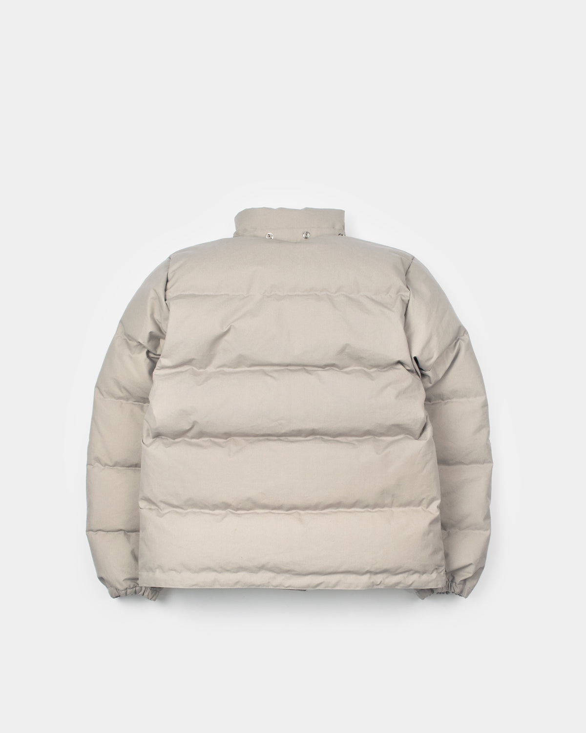 Down sweater puffer jacket with horizontal stitching high collar made from dry wax cotton stone color