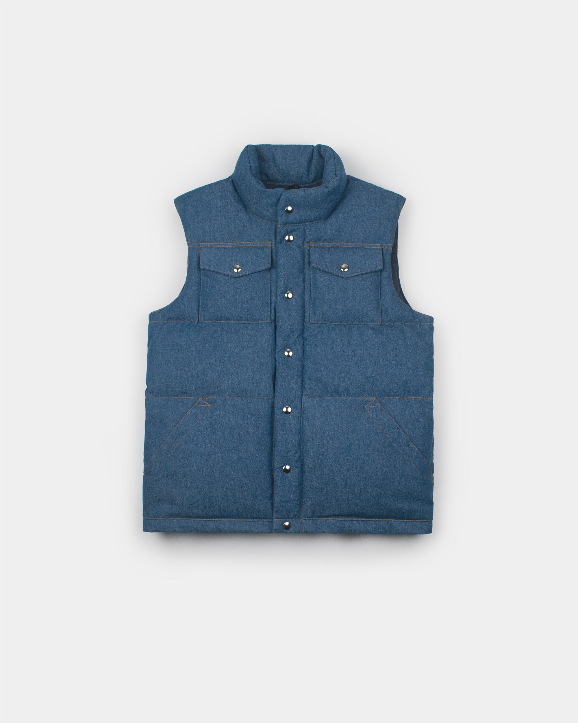 Crescent Down Works Down Italian Vest | Denim- Light Indigo