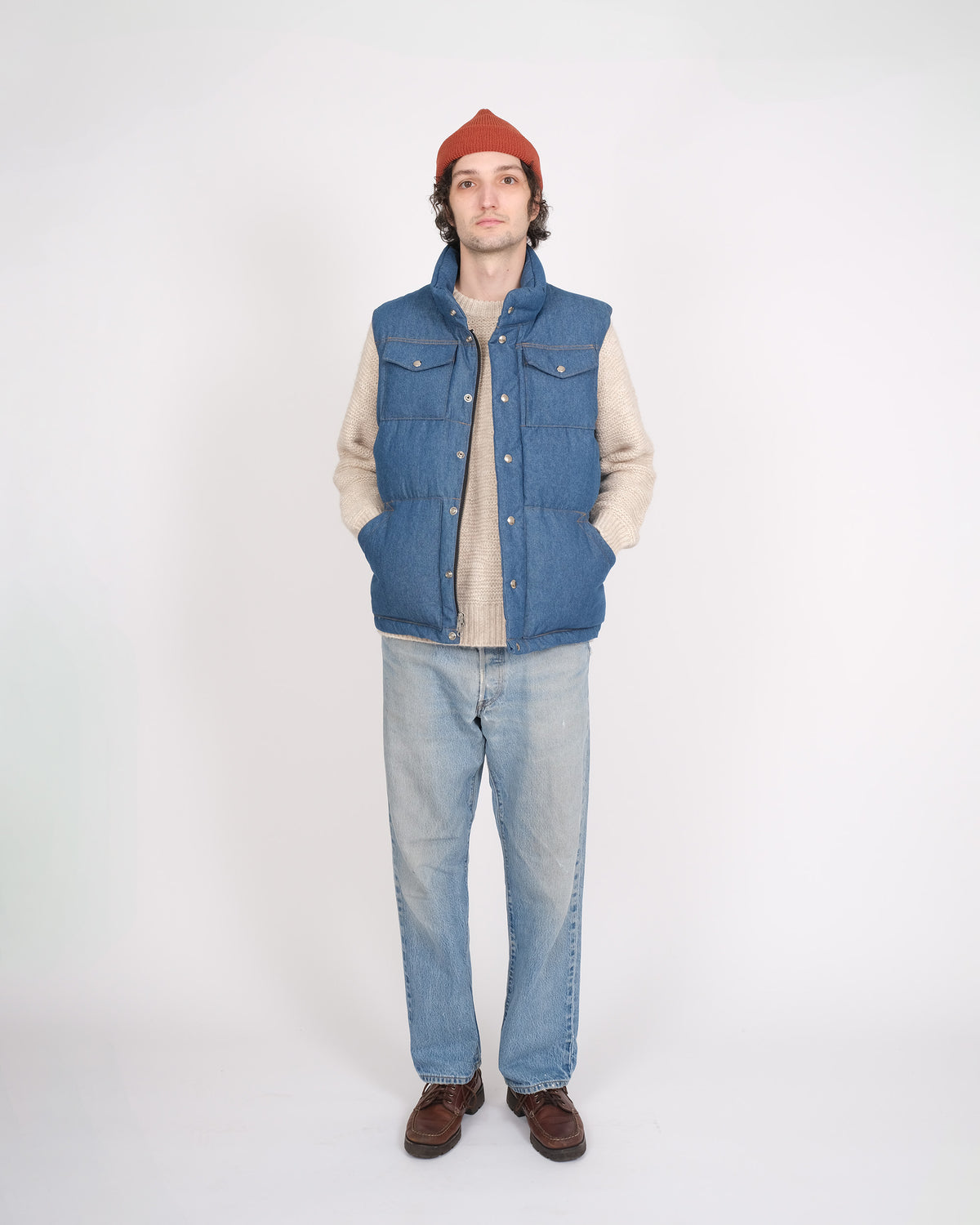 Down Italian Vest - Denim - Indigo Light Wash