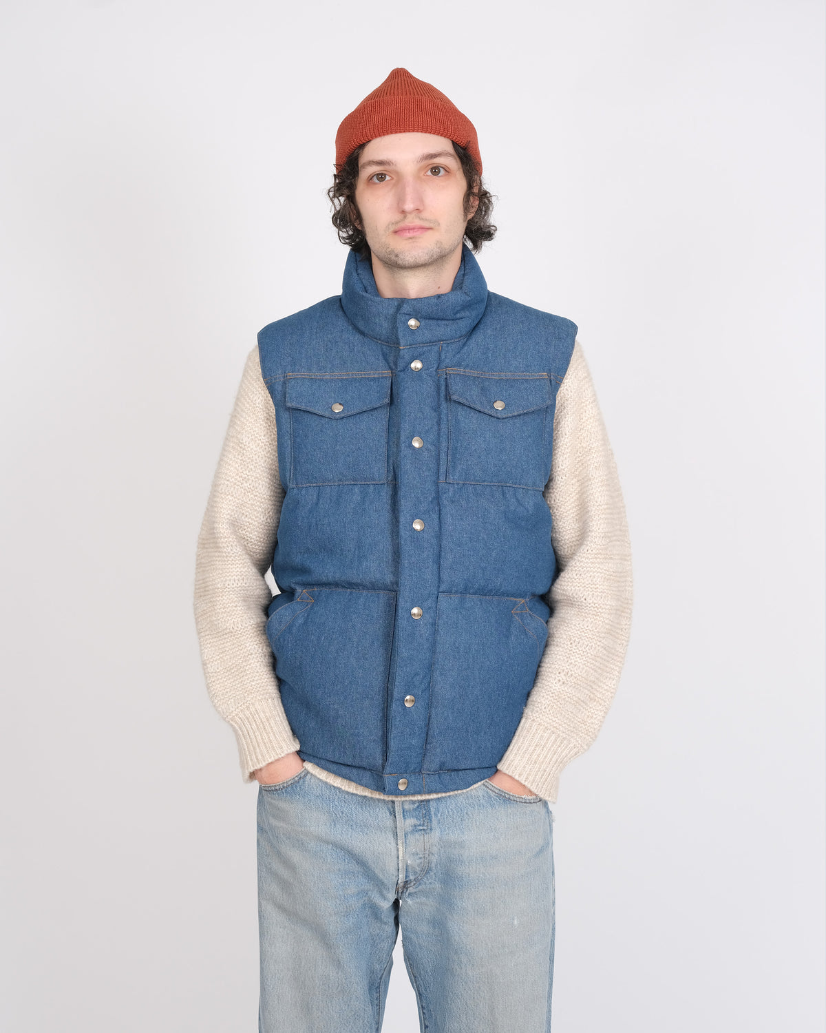 Down Italian Vest - Denim - Indigo Light Wash