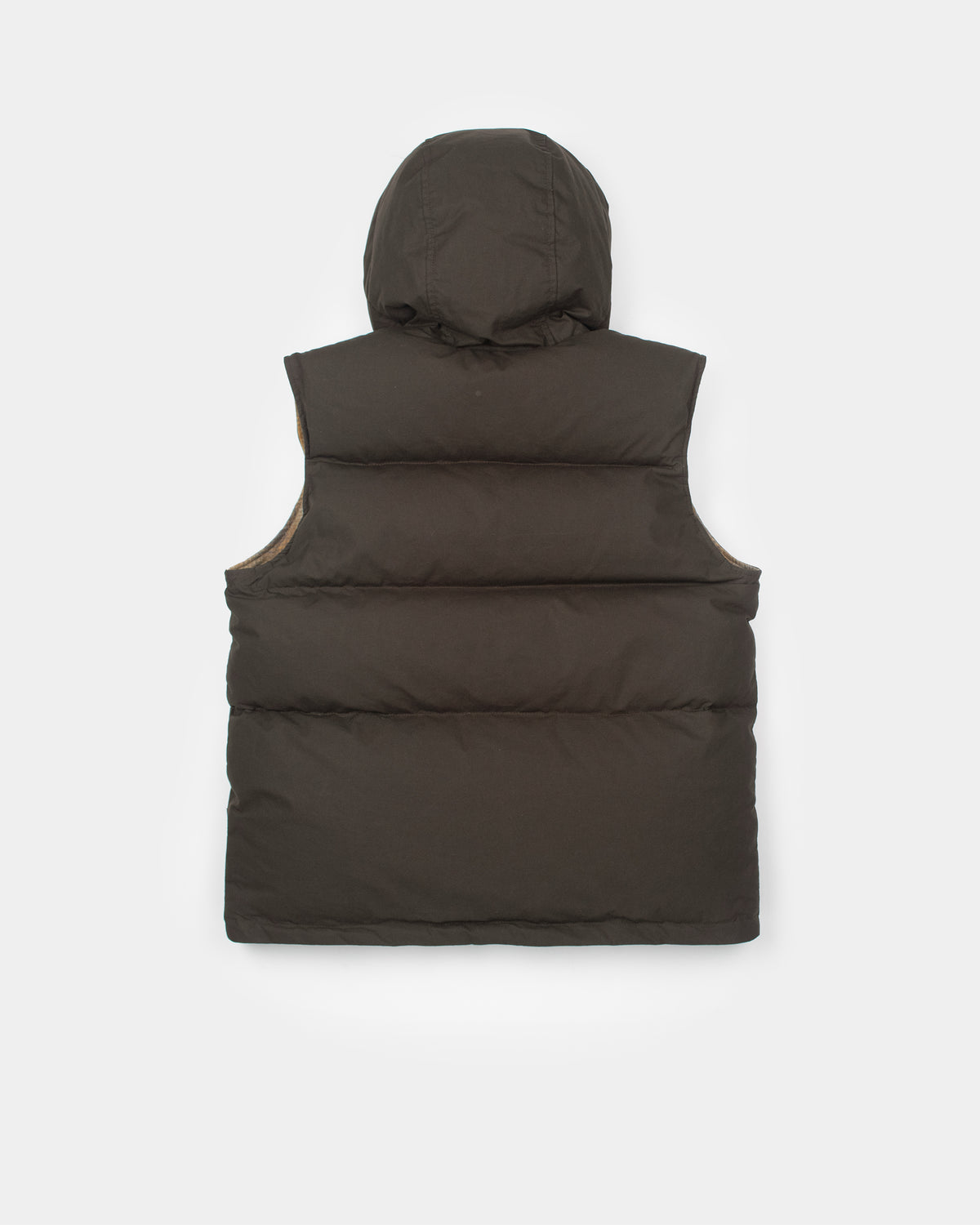 Down Italian Vest - Reversible Wool Flannel & Dry Wax Cotton - Meadow Plaid