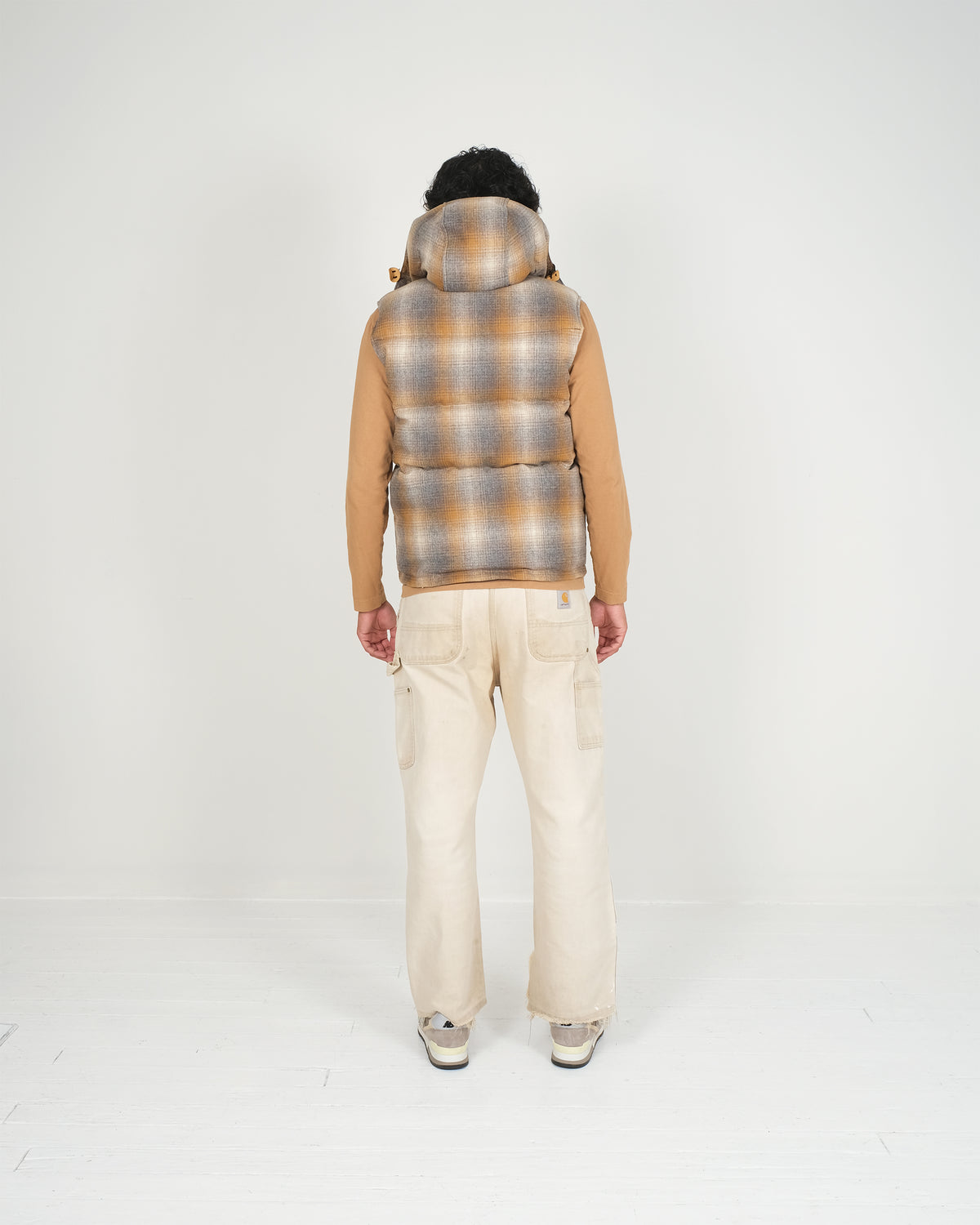 Down Italian Vest - Reversible Wool Flannel & Dry Wax Cotton - Meadow Plaid