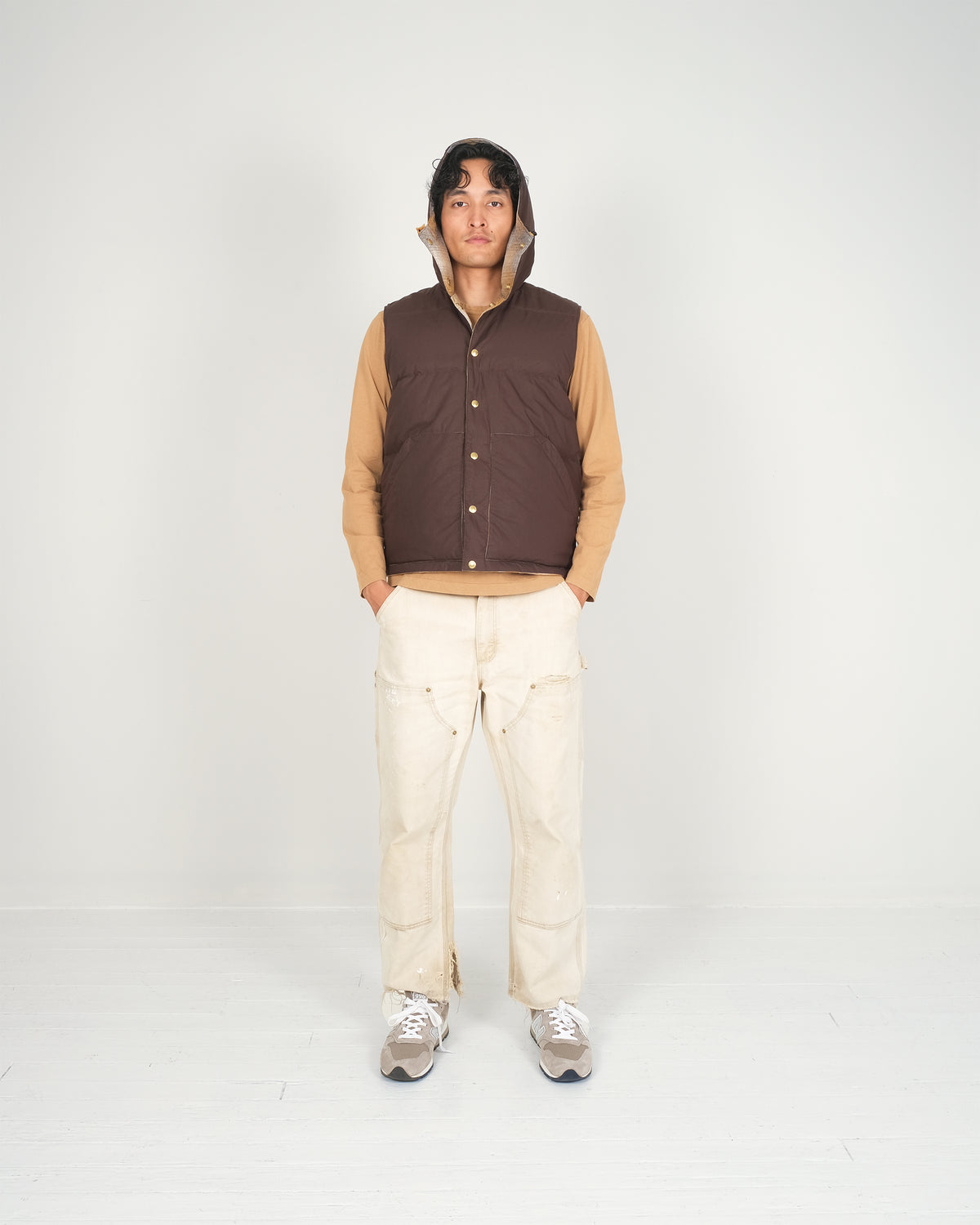 Down Italian Vest - Reversible Wool Flannel & Dry Wax Cotton - Meadow Plaid