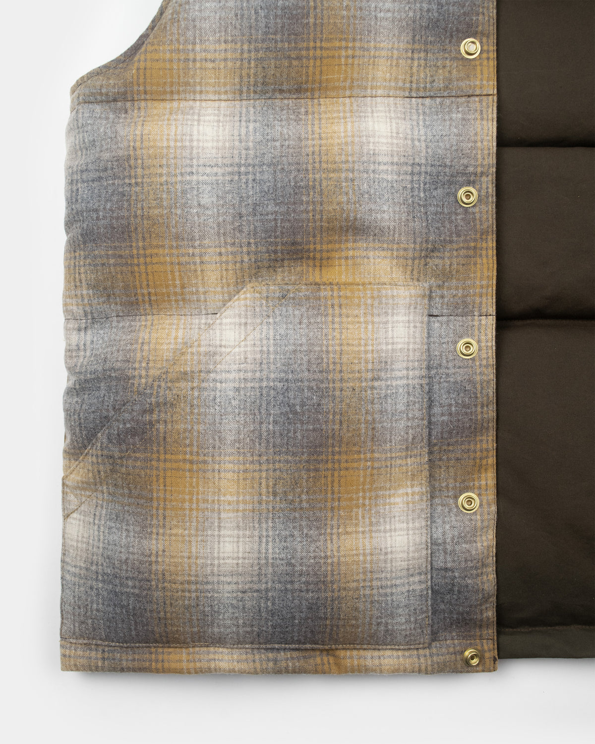 Down Italian Vest - Reversible Wool Flannel & Dry Wax Cotton - Meadow Plaid