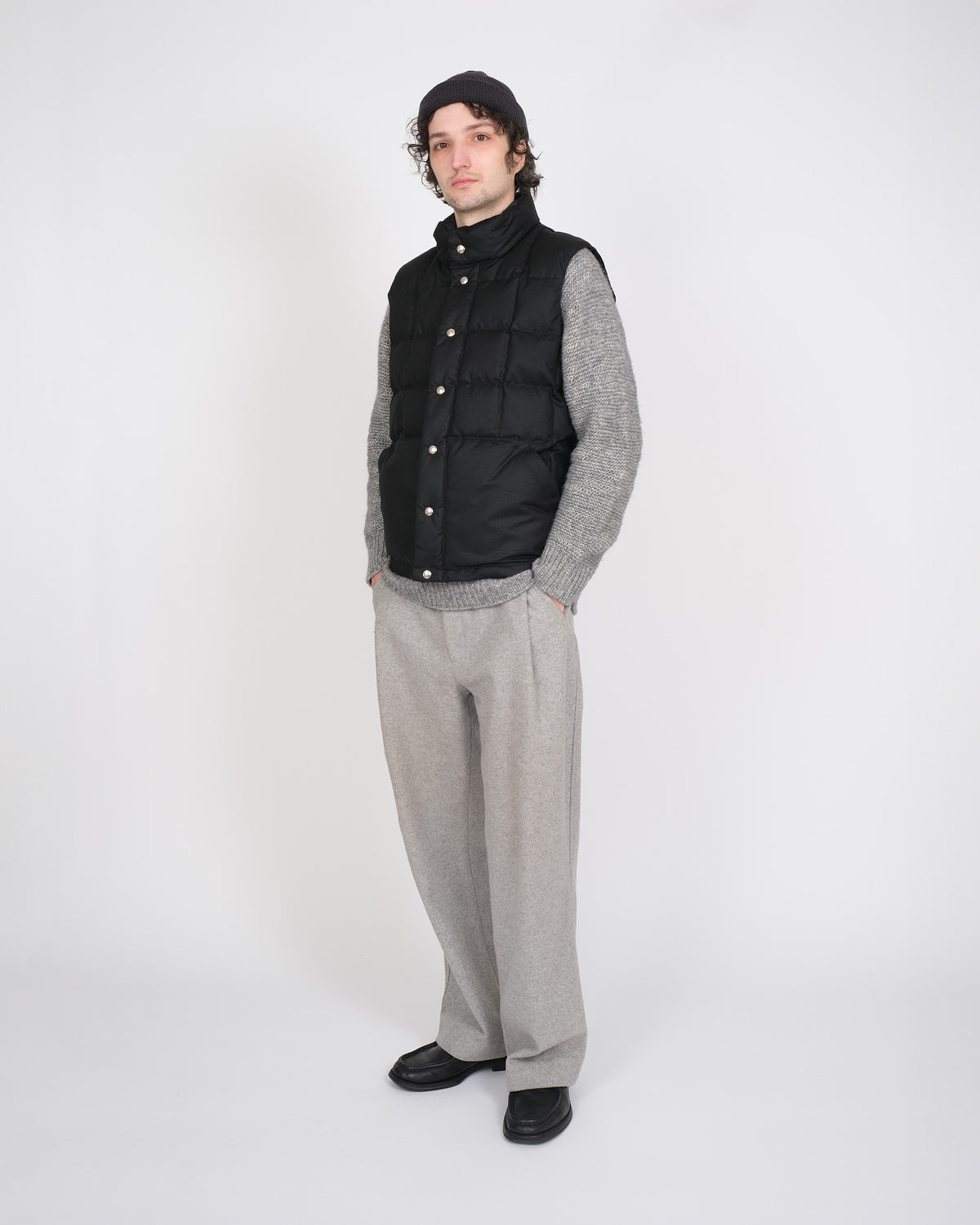 Italian Vest – Square Quilted Wax Cotton - Black