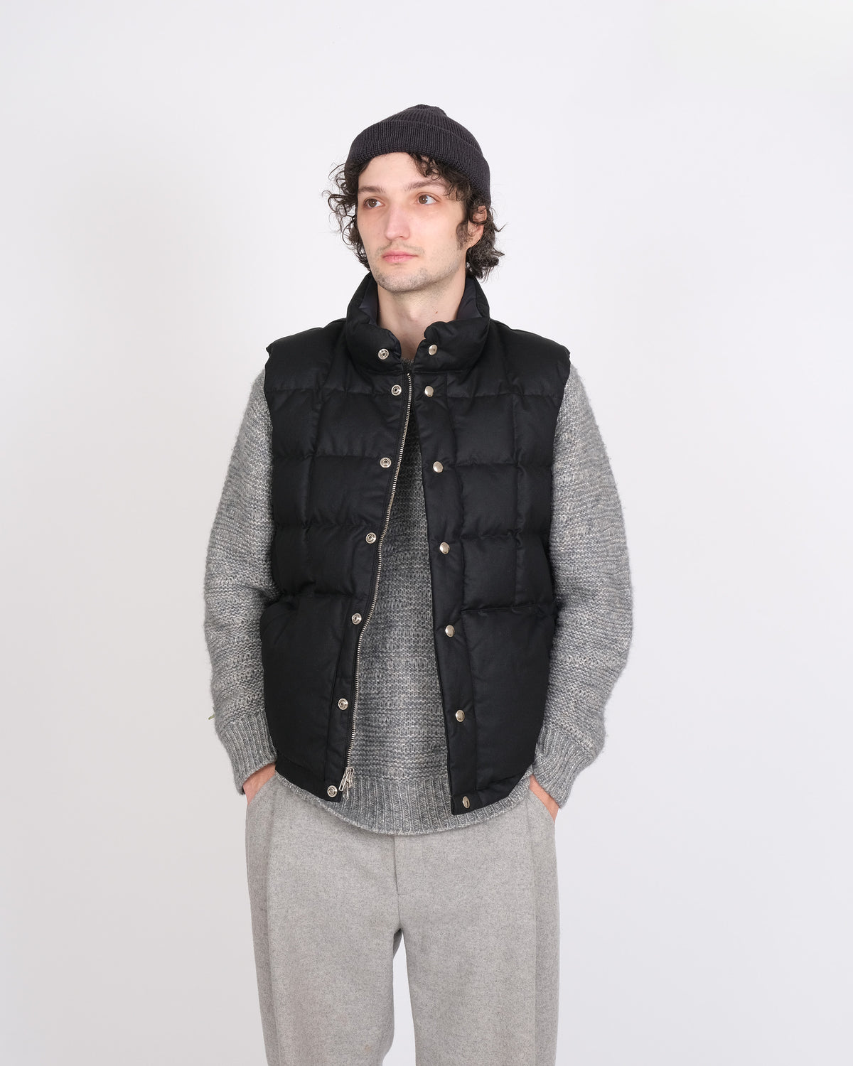 Italian Vest – Square Quilted Wax Cotton - Black