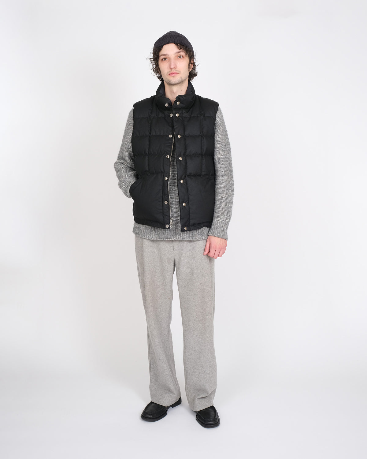 Italian Vest – Square Quilted Wax Cotton - Black