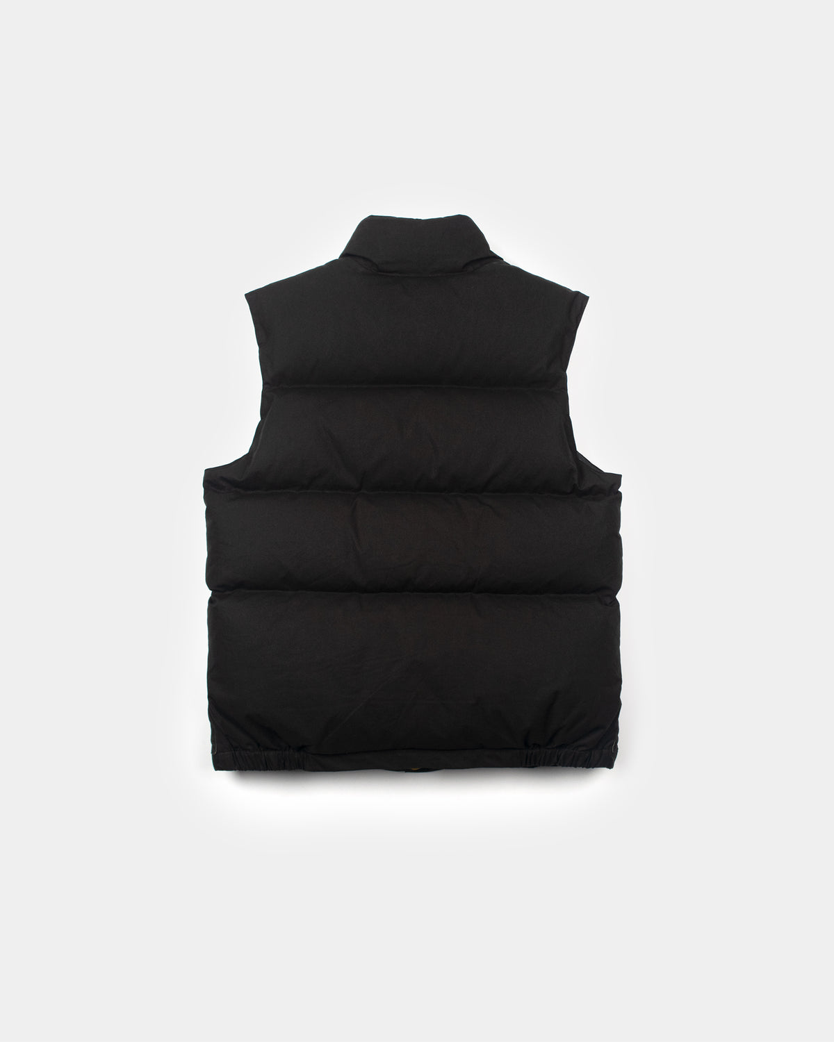 Black down italian vest with high collar and horizontal stitching made of dry wax cotton