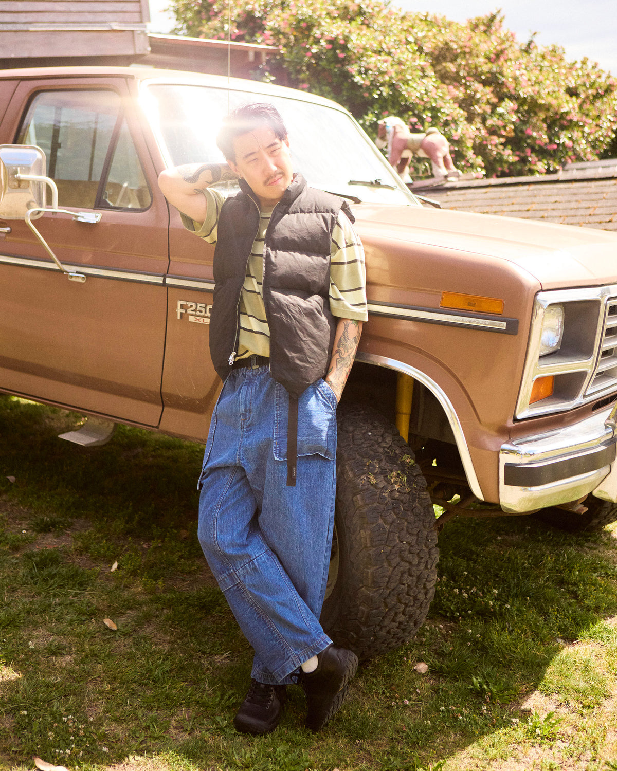 Black north by northwest puffer vest made with wax cotton for cold weather layering