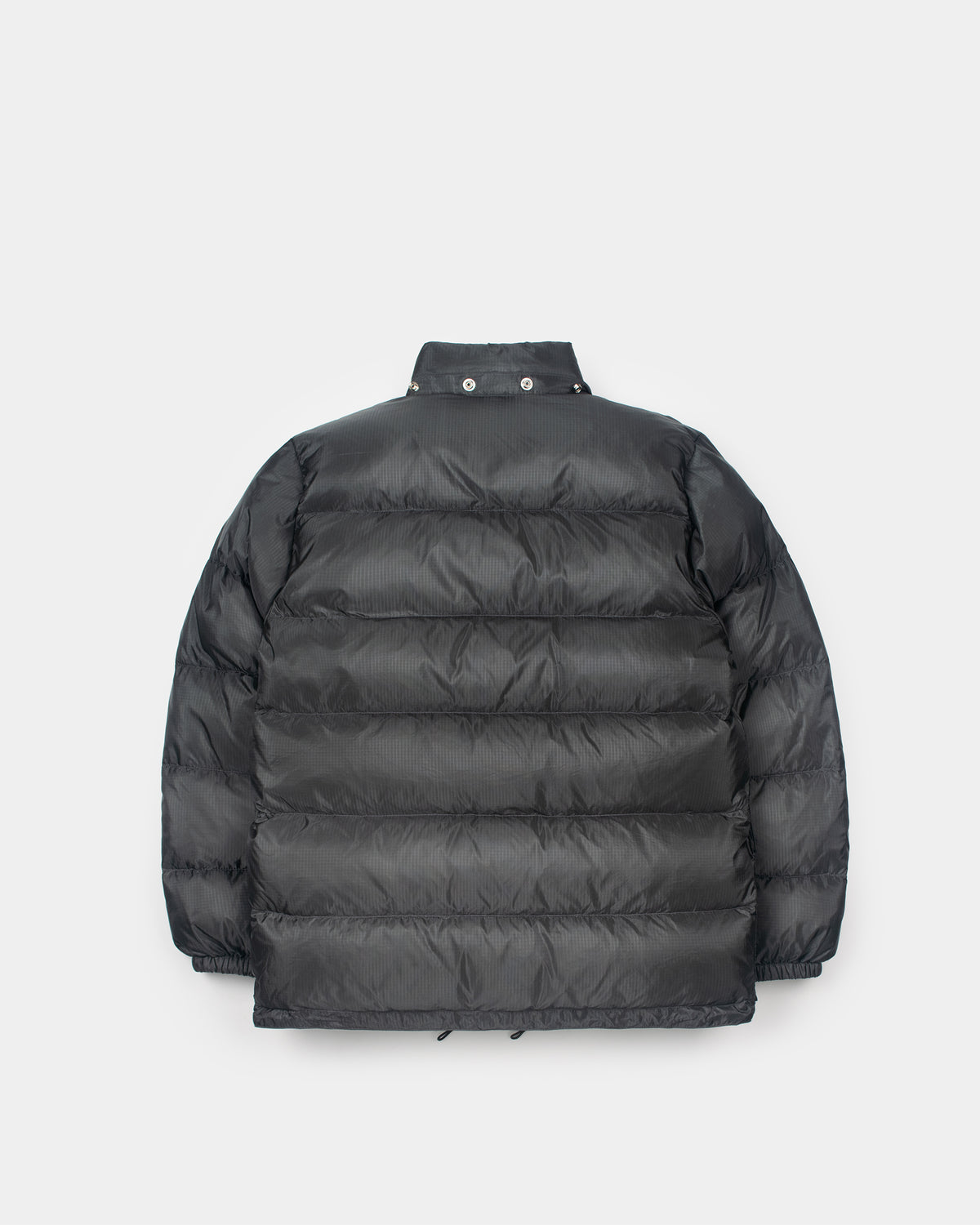 Charcoal Classico down parka with horizontal stitching and ribbed texture made from ripstop nylon
