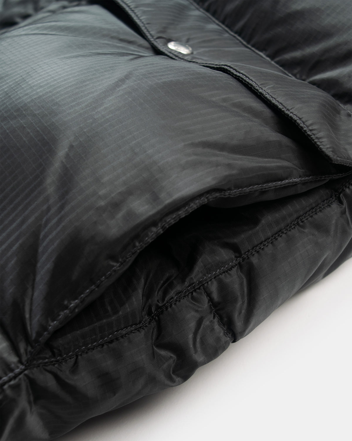 Charcoal Classico down parka with subtle textured weave and quilted stitching made from ripstop nylon