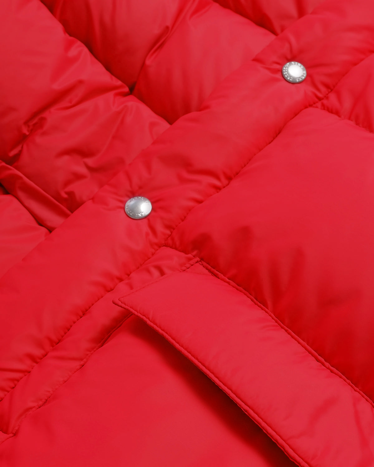 Closeup view of the Classico Parka in red nylon.
