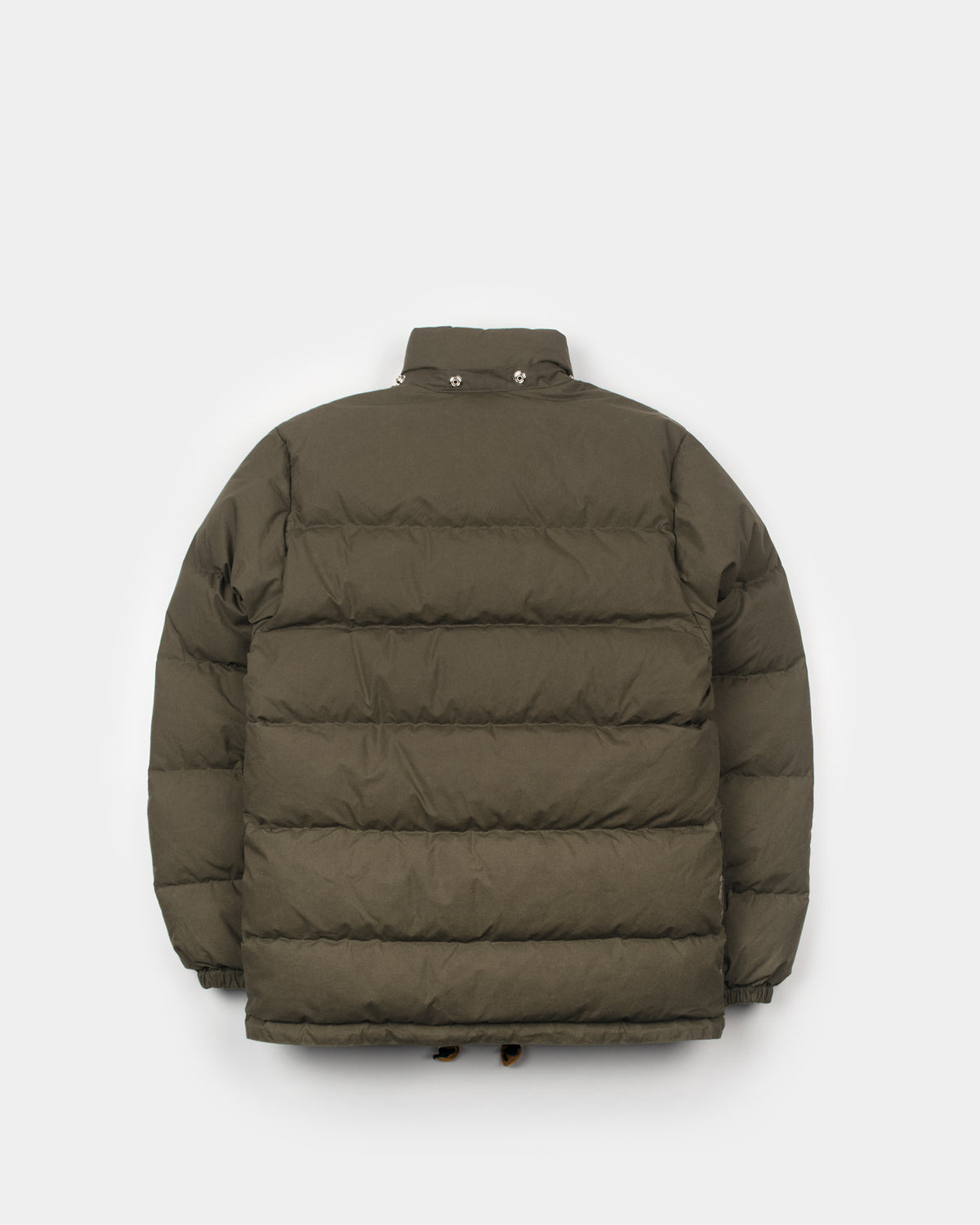 Tent green classico down parka with horizontal quilted stitching high collar made of dry waxed cotton 