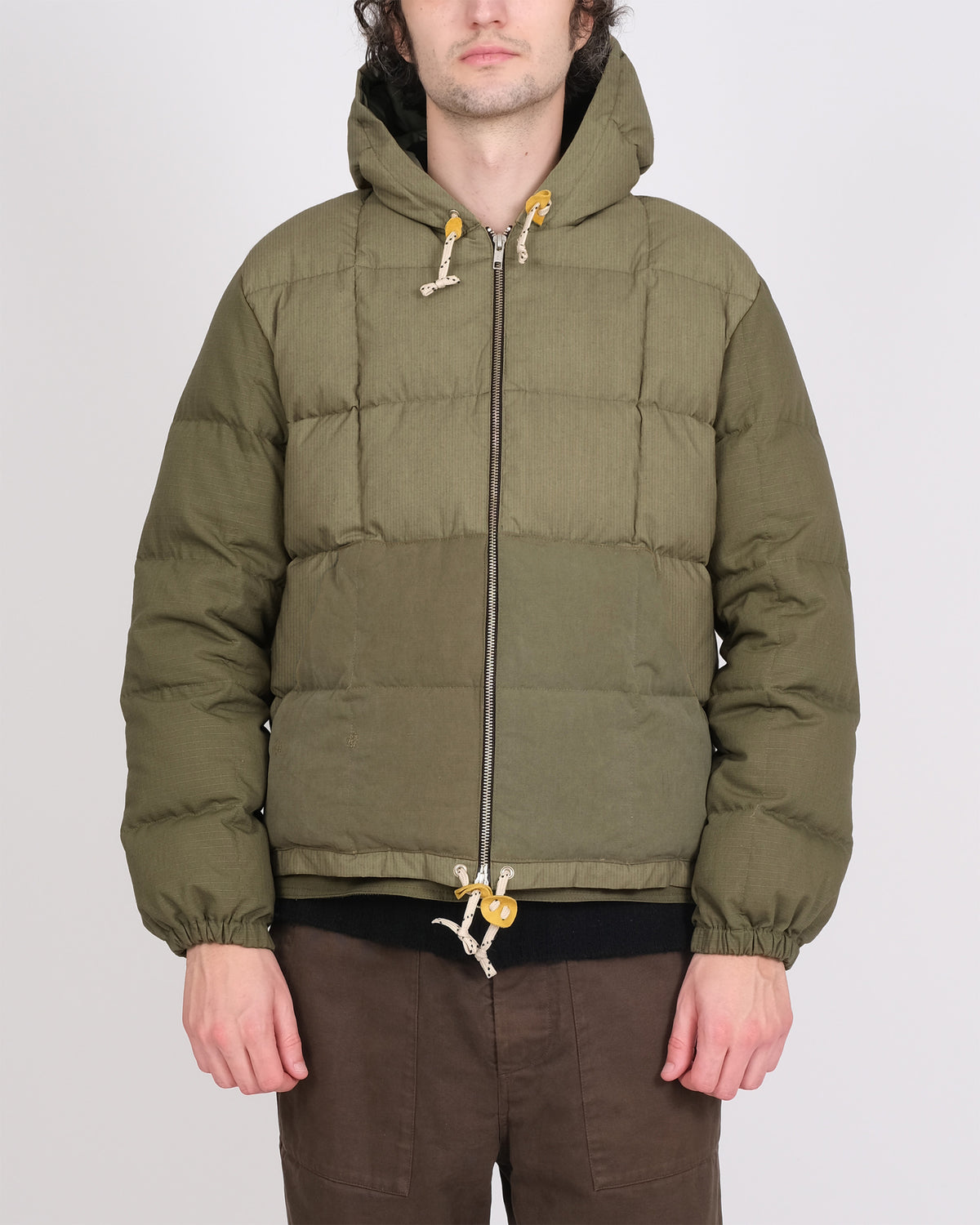 Hooded Sweatshirt - Army Surplus &amp; Corduroy - Patchwork Olive