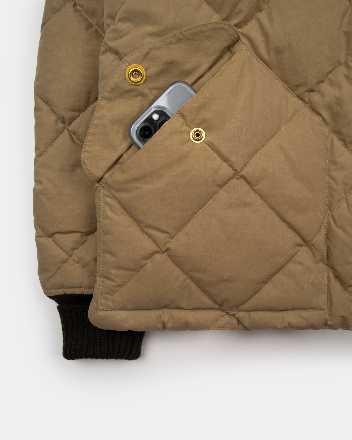 Diagonal Quilted Sweater - Dry Wax Cotton - Golden Khaki &amp; Rust