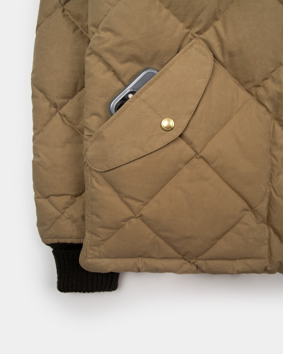 Diagonal Quilted Sweater - Dry Wax Cotton - Golden Khaki &amp; Rust