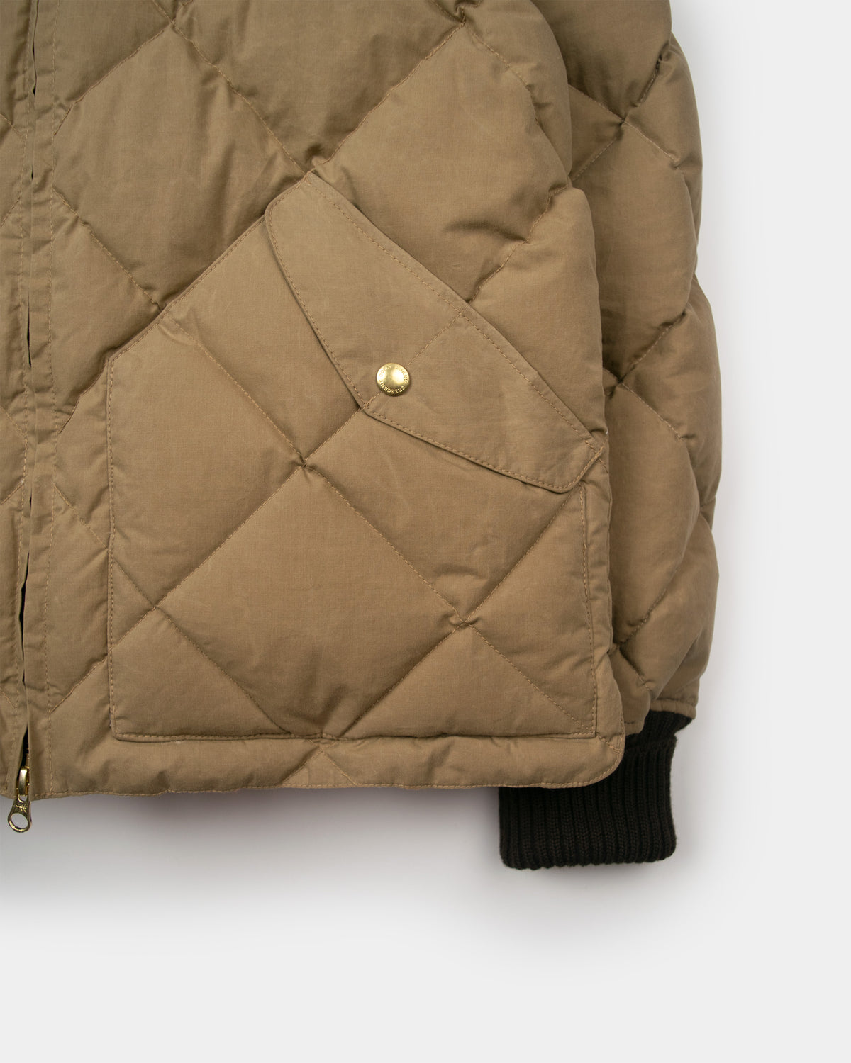 Diagonal Quilted Sweater - Dry Wax Cotton - Golden Khaki &amp; Rust