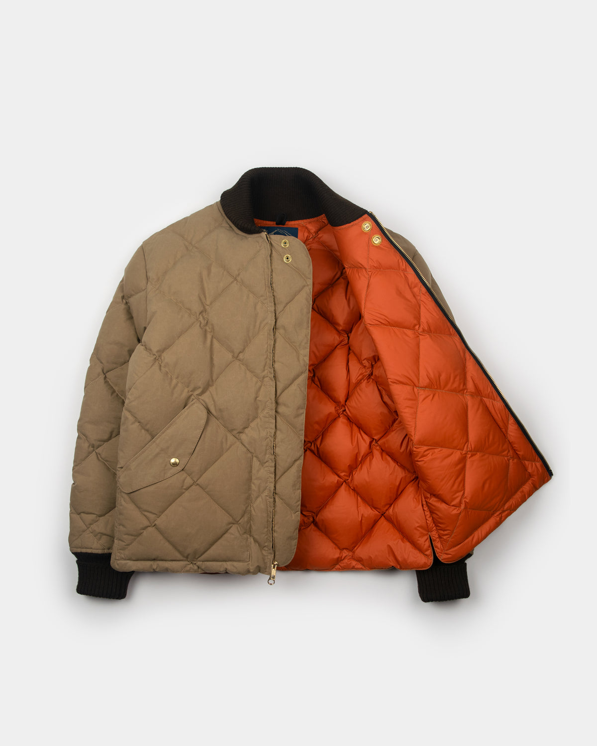 Diagonal Quilted Sweater - Dry Wax Cotton - Golden Khaki &amp; Rust