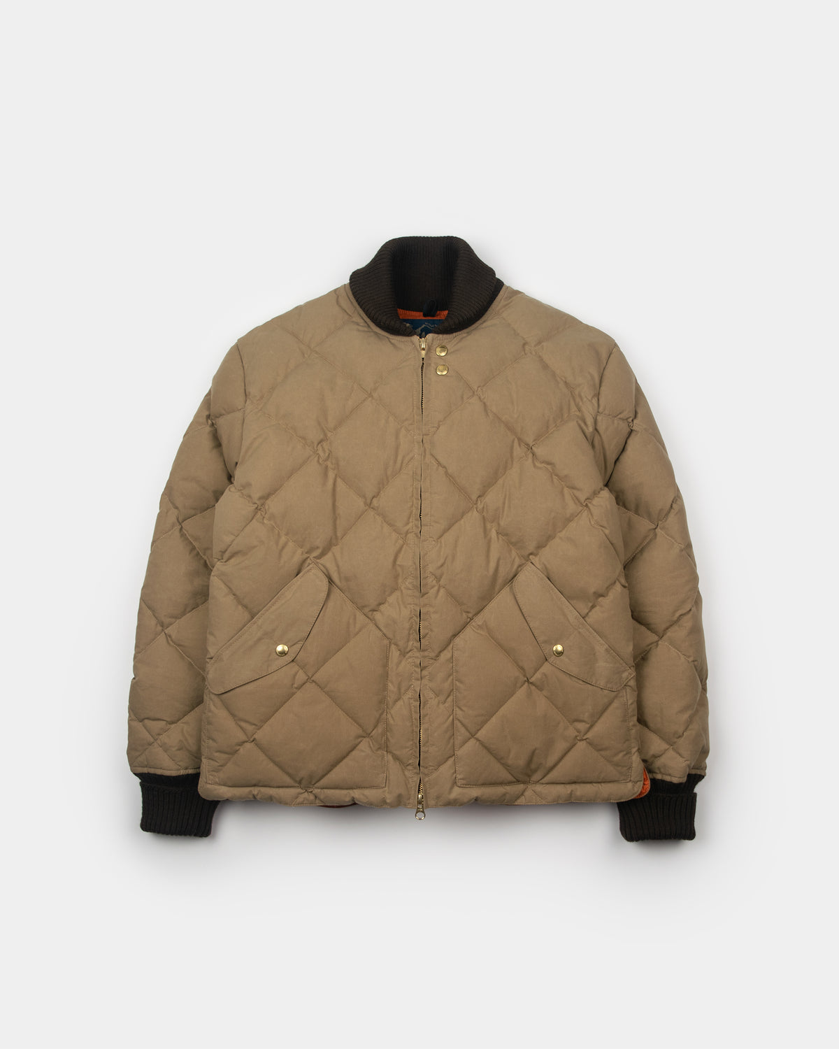 Diagonal Quilted Sweater - Dry Wax Cotton - Golden Khaki &amp; Rust