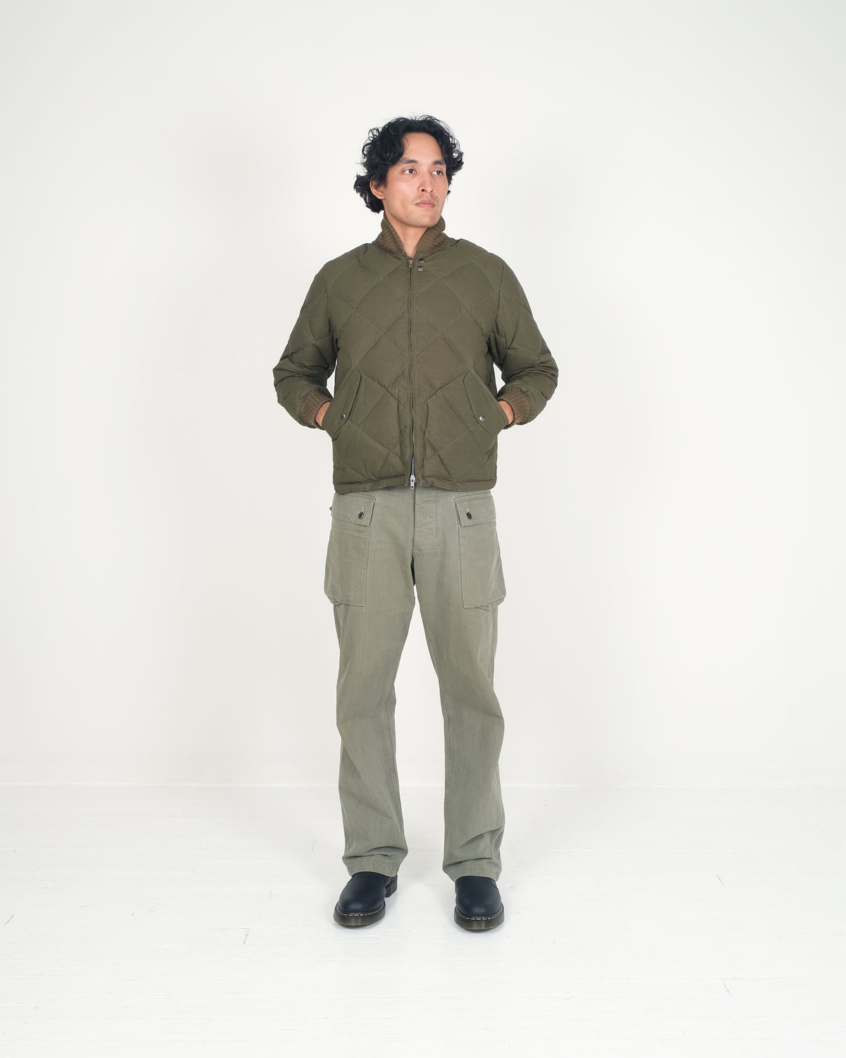 Diagonal Quilted Sweater - Dry Wax Cotton - Douglas Green