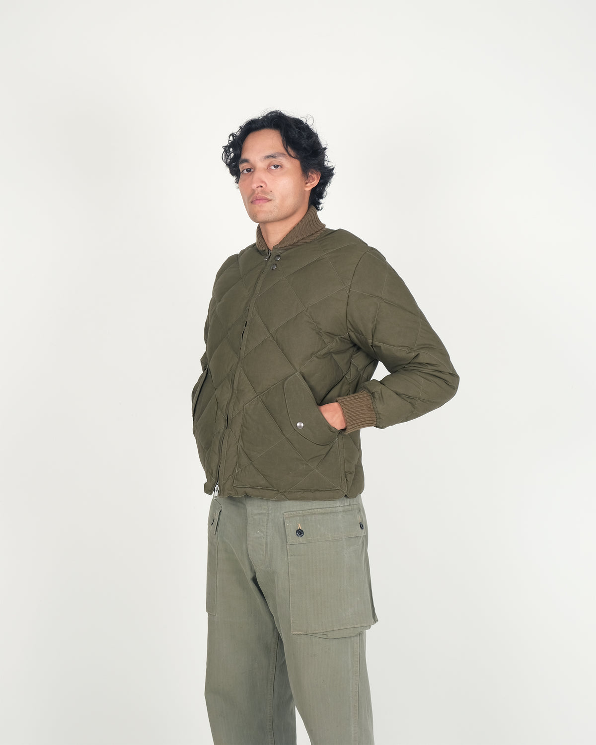 Diagonal Quilted Sweater - Dry Wax Cotton - Douglas Green
