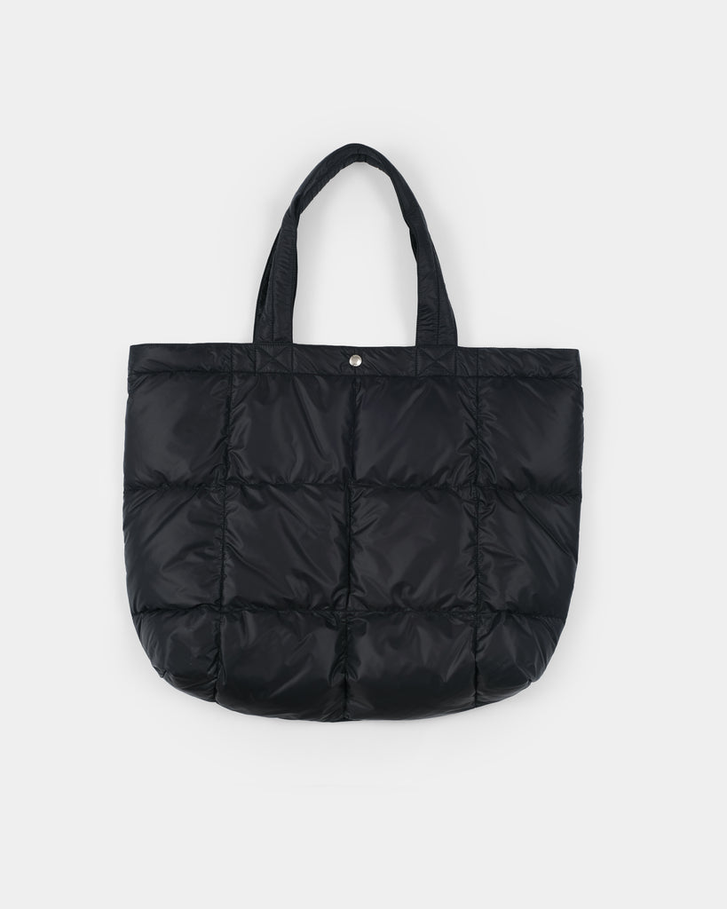 Nylon Quilting Wide Stole / Black×Black Large Nylon Shoulder Bag with Adjustable Quilted Strap