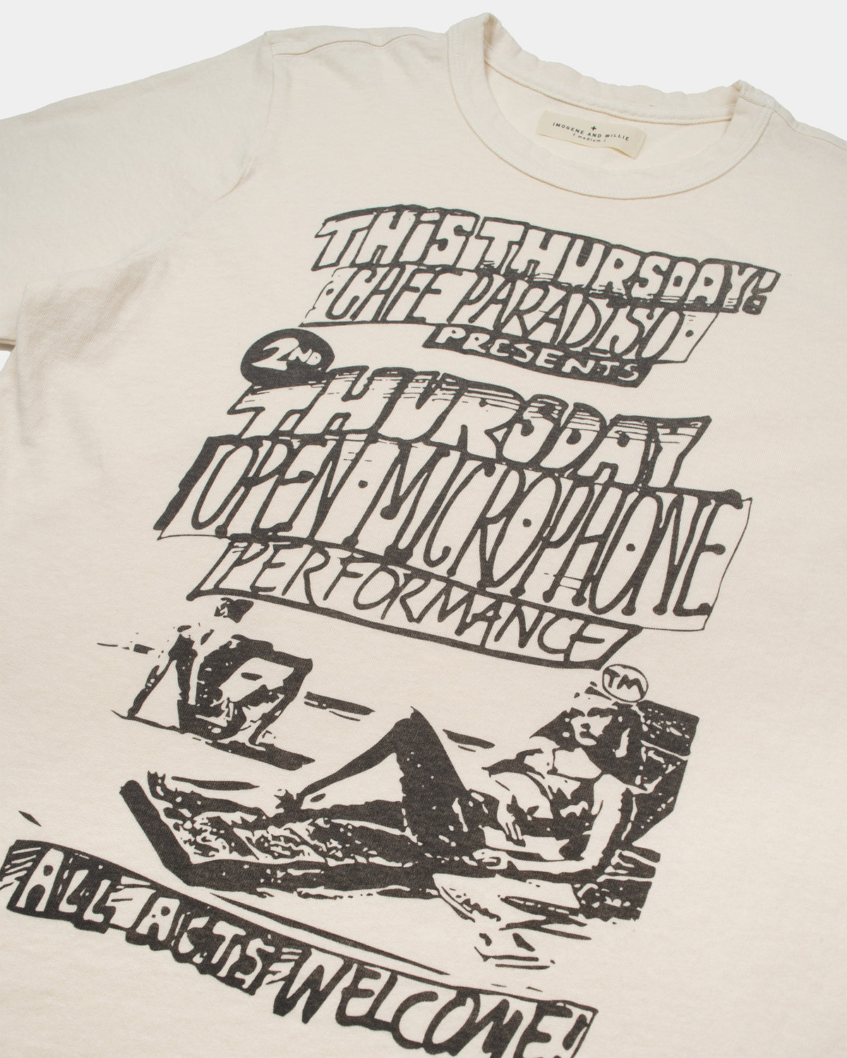 Short sleeve T-shirt - Cafe Paradiso Open Mic - Warm White