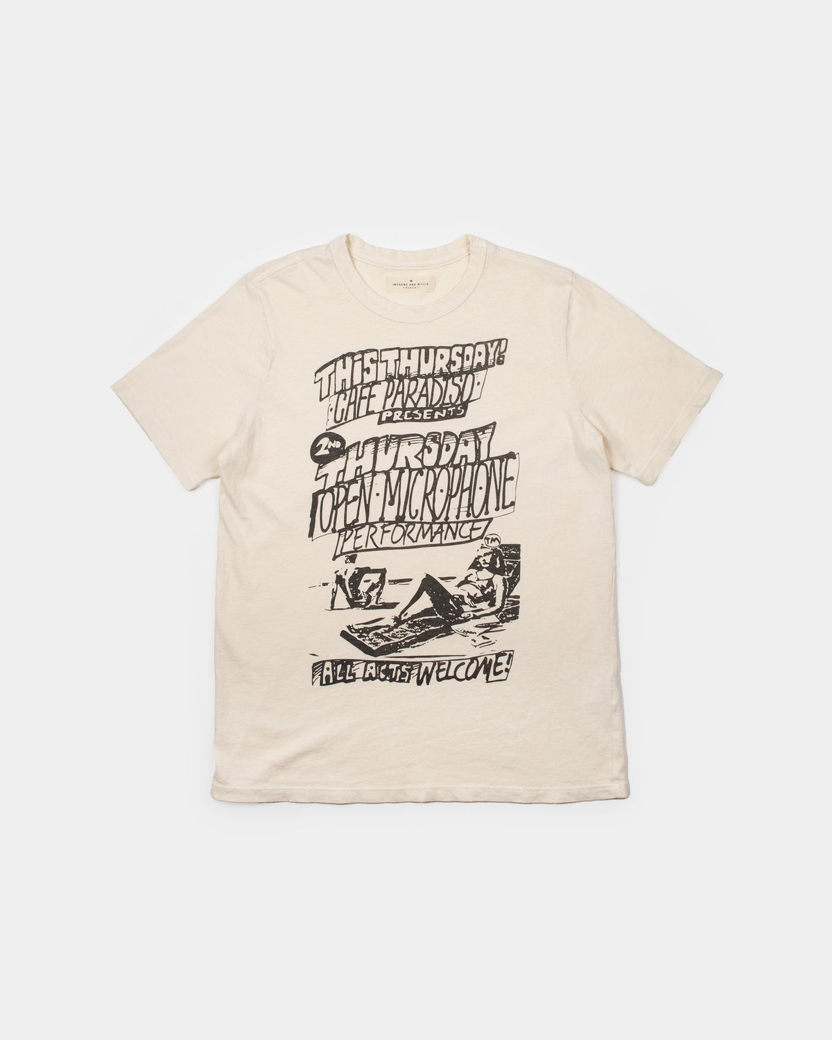 Short sleeve T-shirt - Cafe Paradiso Open Mic - Warm White